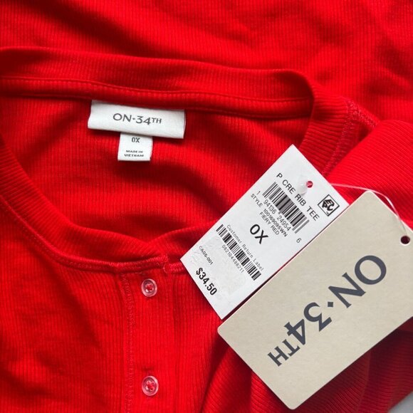 On 34th Plus Size Bright Orange Ribbed Long-Sleeve Henley Top NWT - Picture 8 of 8